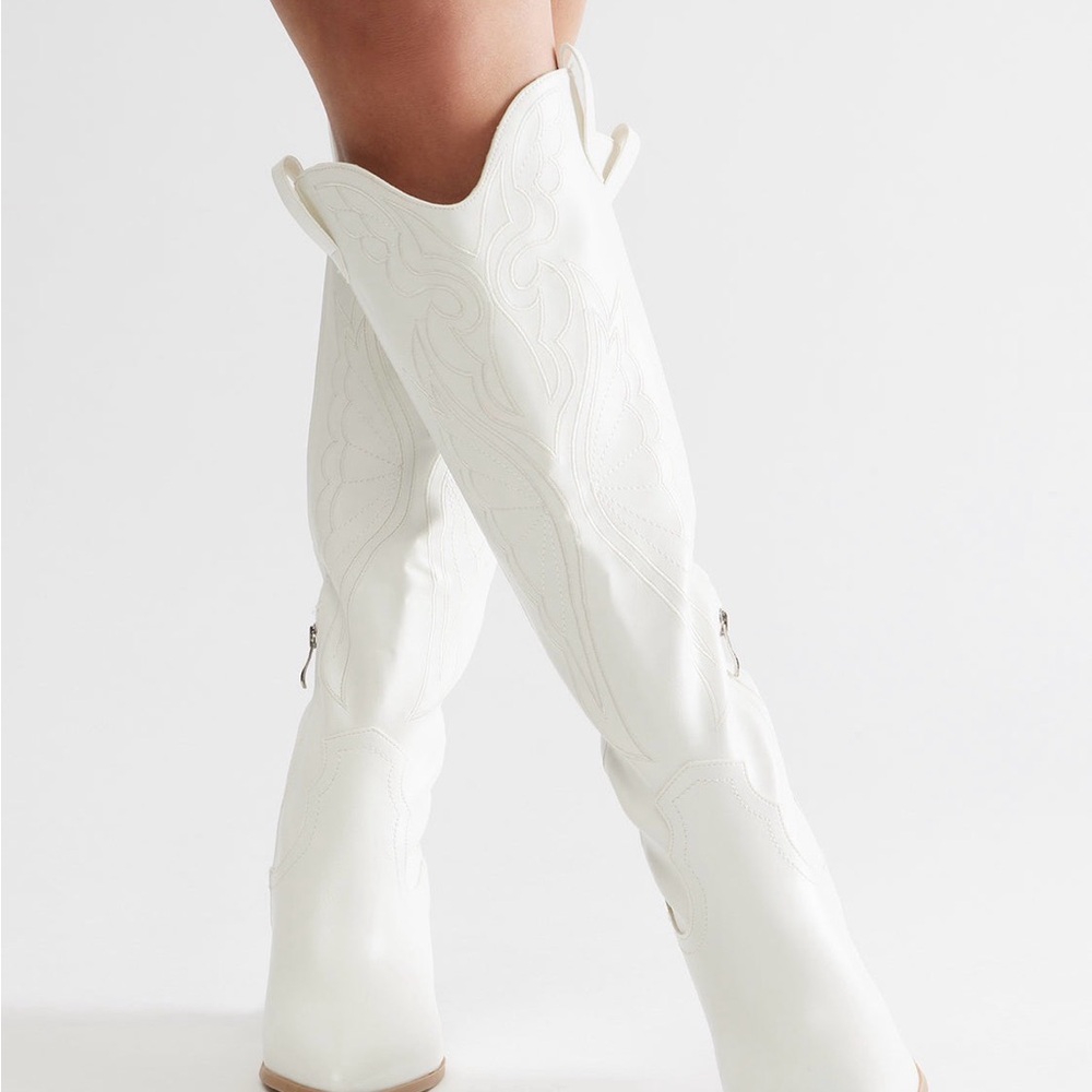 White Knee-High Cowboy Boots